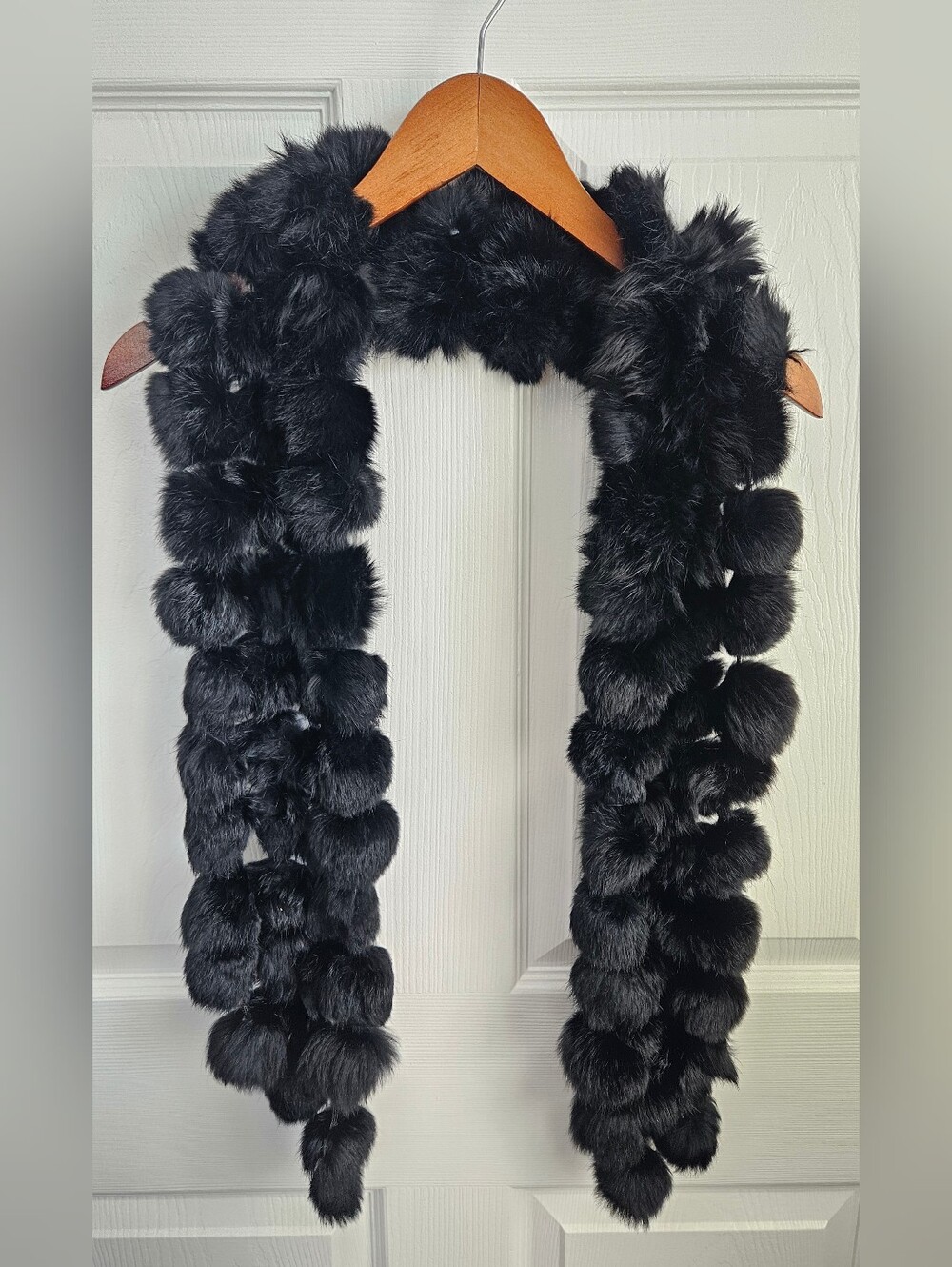 Black Genuine Rabbit Fur Pom Scarf - Women's Accessory